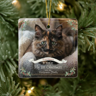 New Cat My First Christmas Family Name Year Photo Ceramic Ornament