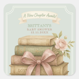 New Chapter Awaits Pink Bow Baby Shower Square Sticker