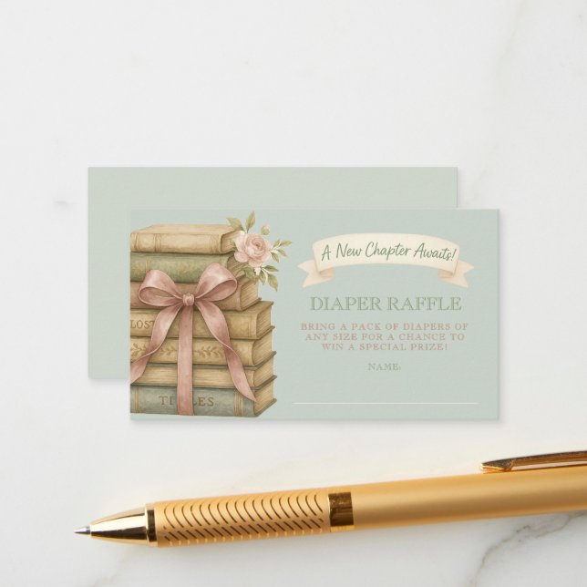 New Chapter Awaits Pink Bow Diaper Raffle Enclosure Card (Front/Back In Situ)