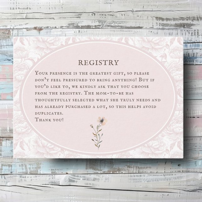 New chapter baby shower gift registry blush peony enclosure card (Creator Uploaded)