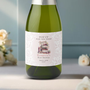New chapter baby shower Pop it, when she pops! Sparkling Wine Label