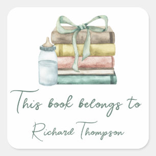 new chapter baby shower - this book belongs to square sticker