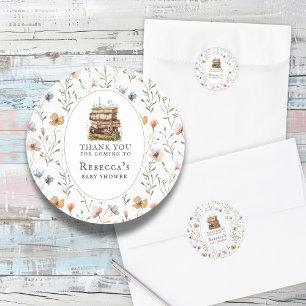 New chapter baby shower watercolor, wildflower classic round sticker