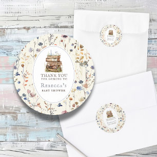New chapter baby shower watercolor, wildflower classic round sticker