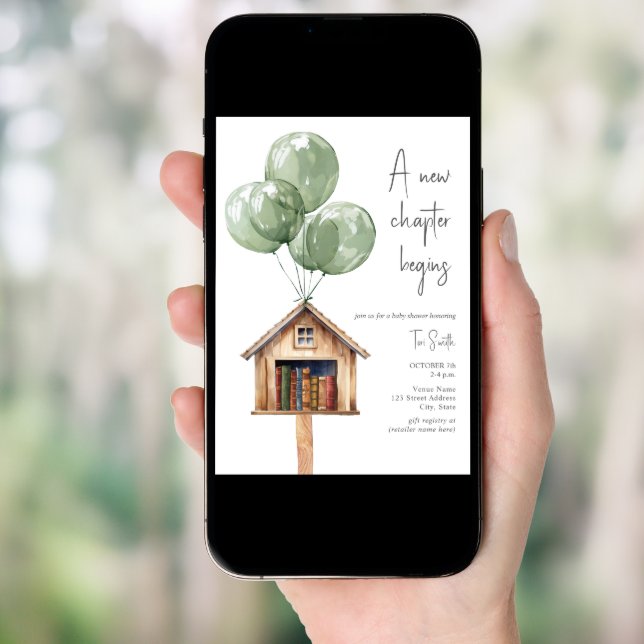 New Chapter Balloons Library Book Baby Shower  Invitation (Front Digital)