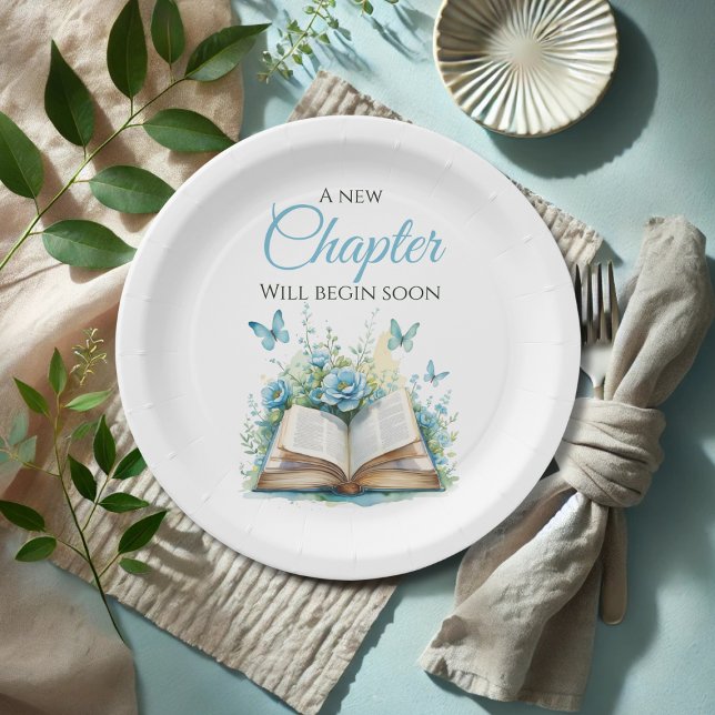 New Chapter Begin Blue Boy Brunch Book Baby Shower Paper Plates (Creator Uploaded)