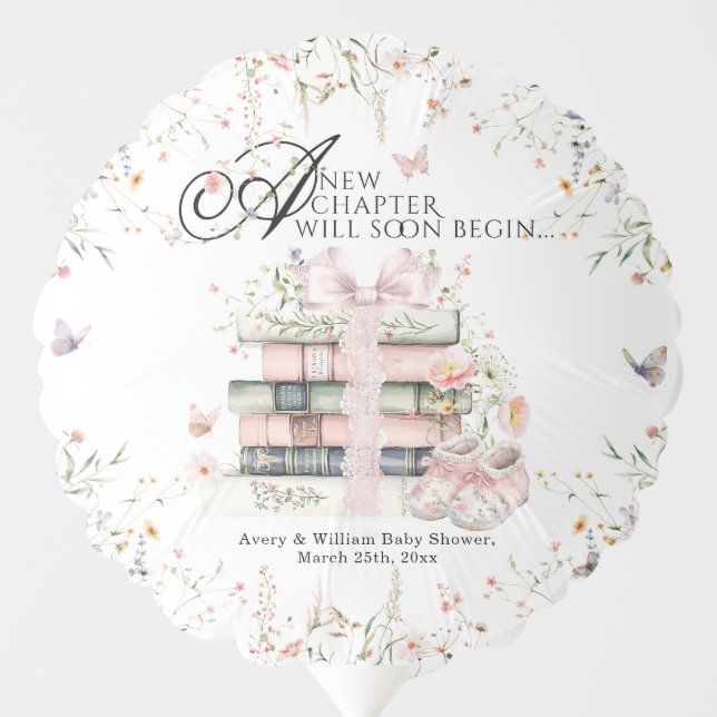 New Chapter Begin Book Wildflower Baby Girl Shower Balloon (Front)