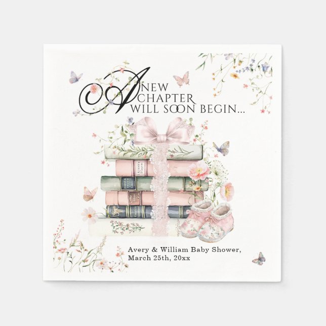 New Chapter Begin Book Wildflower Baby Girl Shower Napkins (Front)
