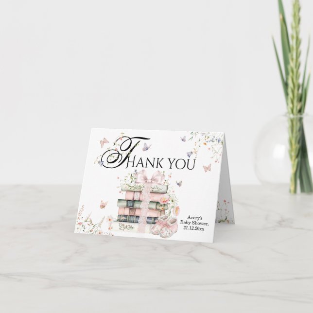 New Chapter Begin Book Wildflower Baby Girl Shower Thank You Card (Front)