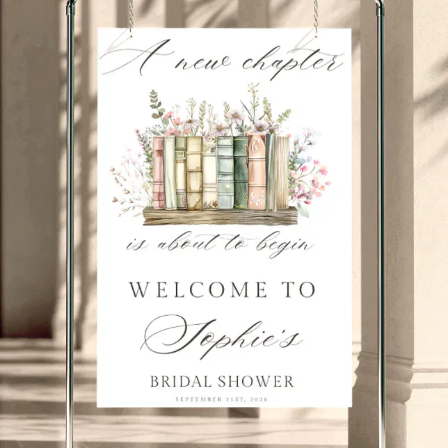 First Chapter Welcome Sign New Chapter Begin Bridal Shower Welcome Sign Book | Zazzle