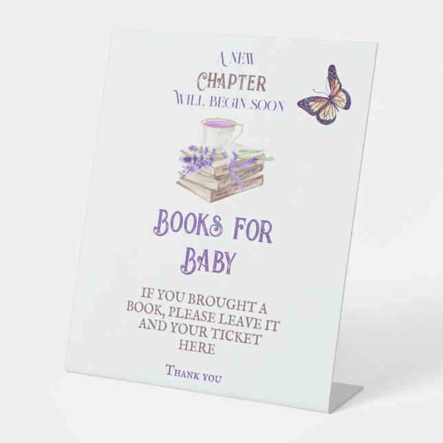 New Chapter Begin Brunch Diaper Raffle Baby Shower Pedestal Sign (Front)