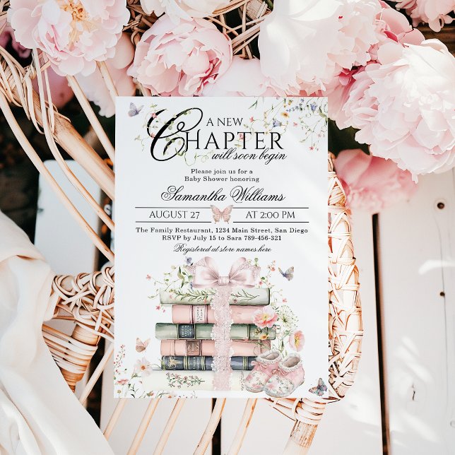 New Chapter Begin Floral Bow Book Baby Girl Shower Invitation (Creator Uploaded)