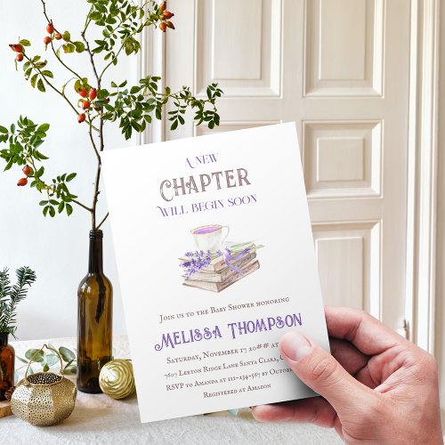 New Chapter Begin Lavender Brunch Book Baby Shower Invitation