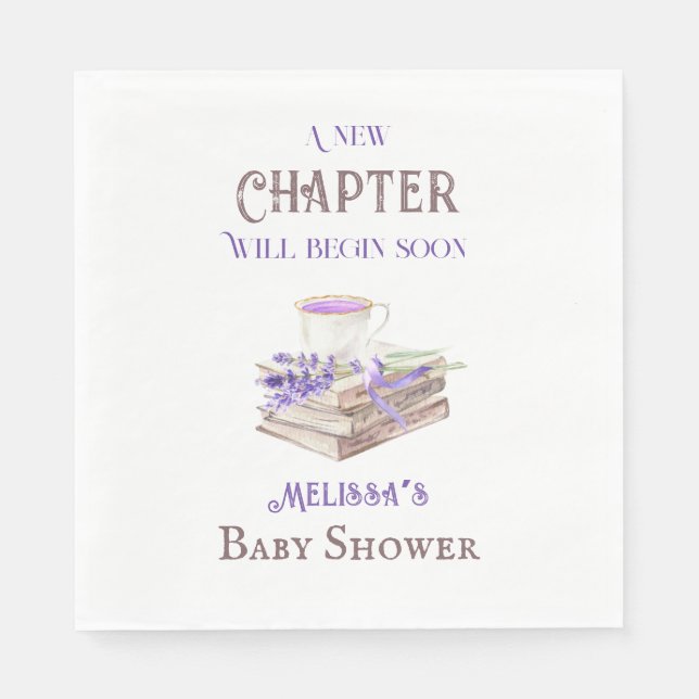 New Chapter Begin Lavender Brunch Book Baby Shower Napkins (Front)