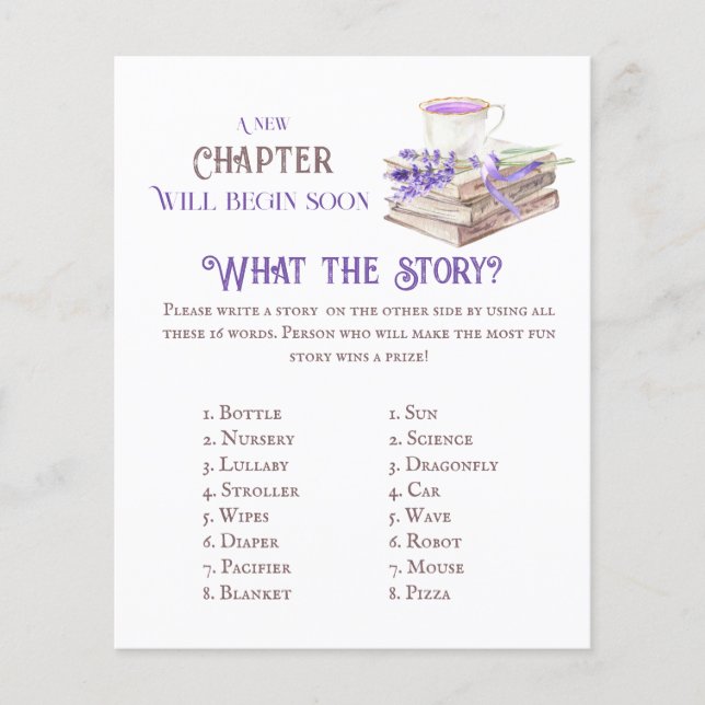New Chapter Begin Lavender Story Baby Shower Game (Front)