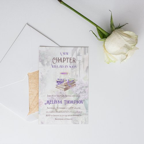New Chapter Begin Lavender Tea Brunch Baby Shower  Invitation