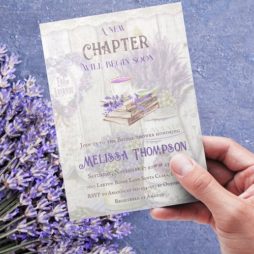New Chapter Begin Lavender Tea Party Bridal Shower Invitation