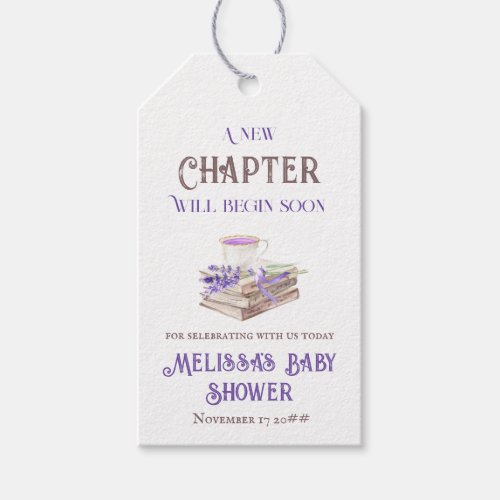 New Chapter Begin Soon Lavender Books Baby Shower Gift Tags