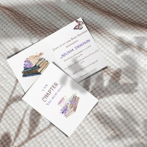 New Chapter Begin Soon Lavender Books Baby Shower Invitation