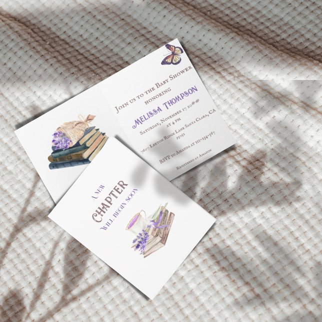 New Chapter Begin Soon Lavender Books Baby Shower Invitation (Creator Uploaded)