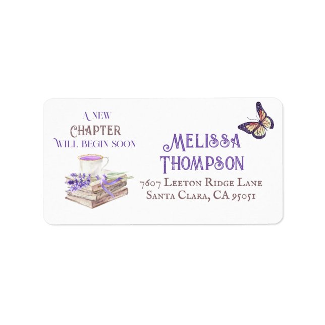 New Chapter Begin Soon Lavender Books Baby Shower Label (Front)