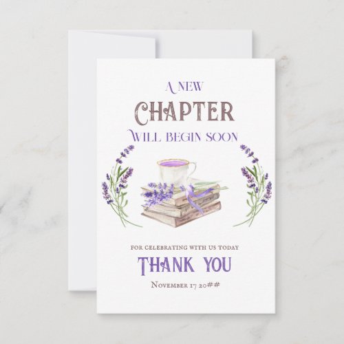 New Chapter Begin Soon Lavender Books Baby Shower Thank You Card