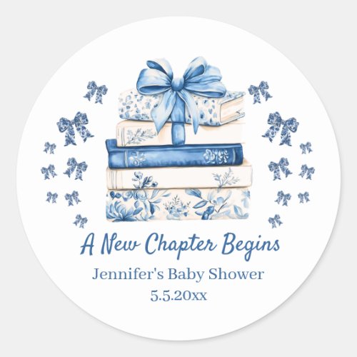 new chapter begins,blue bow books baby shower cute