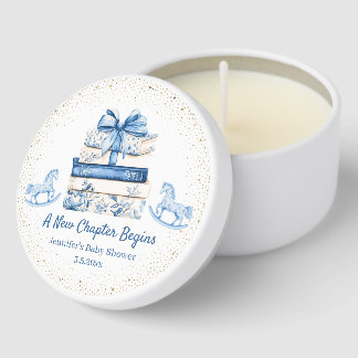 new chapter begins,blue bow books baby shower gold mini candle favors