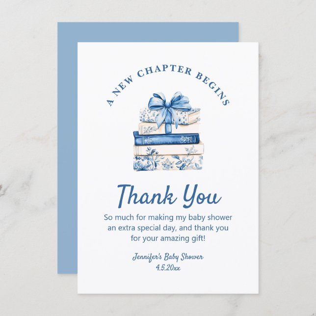 new chapter begins, blue bow books thank you note card (Front/Back)