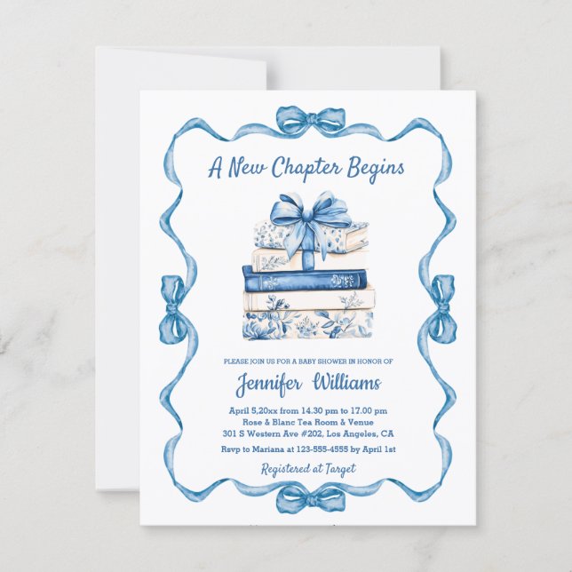  new chapter begins blue ribbon books baby shower  invitation (Front)
