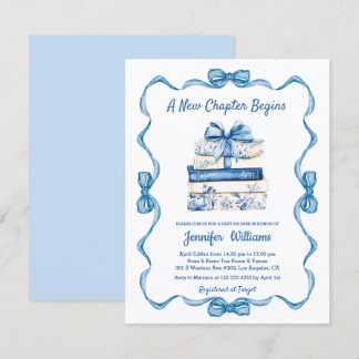 new chapter begins blue ribbon books baby shower invitation