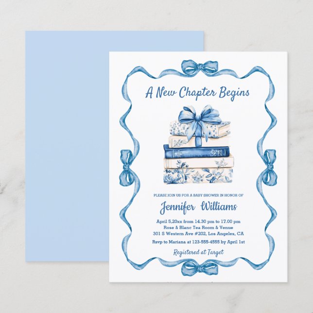  new chapter begins blue ribbon books baby shower  invitation (Front/Back)