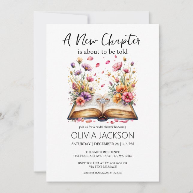 New Chapter Begins Book and Ring Bridal Shower  Invitation (Front)