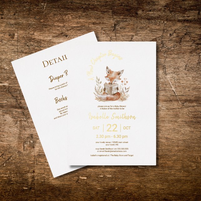 New Chapter Begins Book Baby Shower QR Code Foil Invitation (Creator Uploaded)