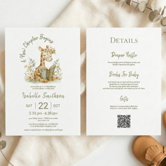 New Chapter Begins Book Baby Shower QR Code Invitation
