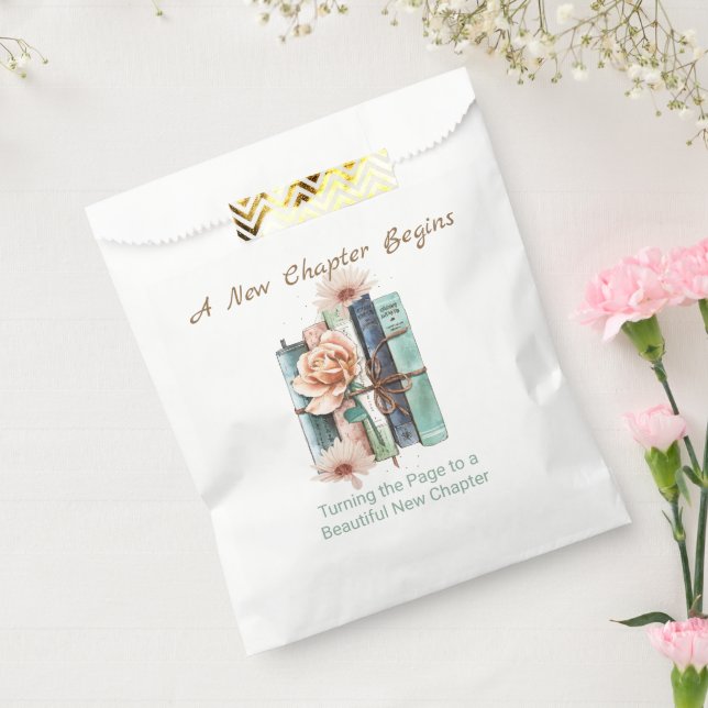 New Chapter Begins Book Stack Floral  Favor Bag (Sealed)