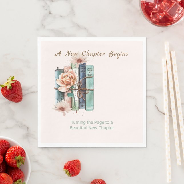 New Chapter Begins Book Stack Floral  Napkins (Insitu)