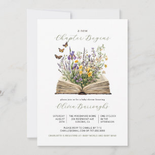 New Chapter Begins Book Wildflowers Baby Shower Invitation