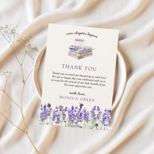 New Chapter Begins Books Lavender Girl Baby Shower Thank You Card