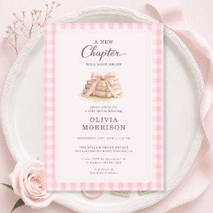 New Chapter Begins Bow Pink Girl Baby Shower Invitation