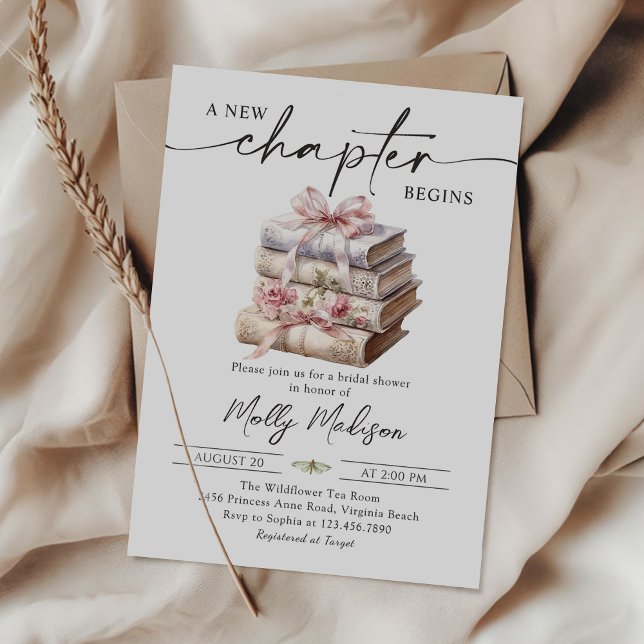 New Chapter Begins, Bow Storybook Bridal Shower Invitation (Creator Uploaded)