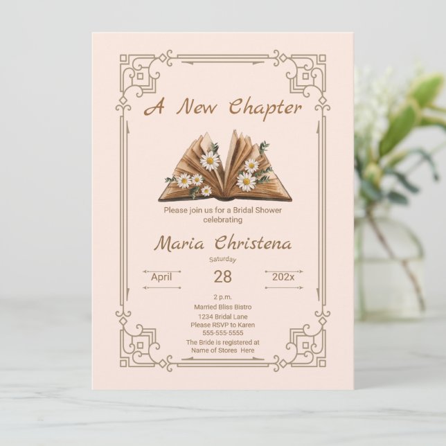 New Chapter Begins Bridal Shower Floral Open Book Invitation (Standing Front)