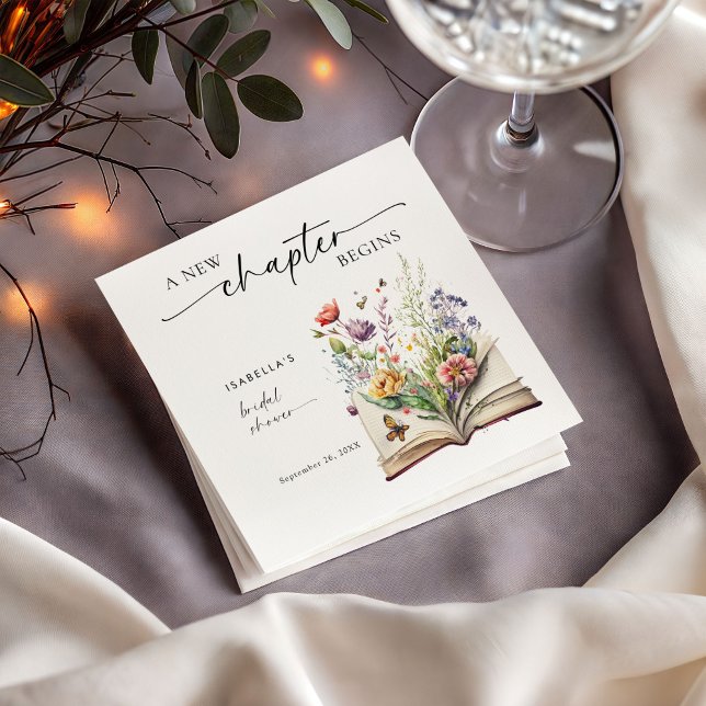 New Chapter Begins Floral Book Bridal Shower Napkins (Creator Uploaded)