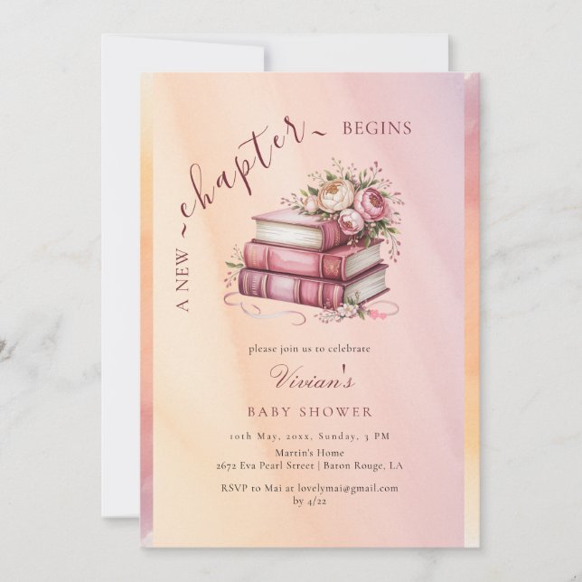 New Chapter Begins Floral Books Baby Shower Invitation (Front)