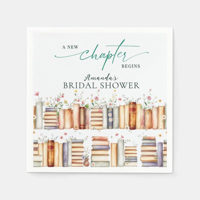 New Chapter Begins Floral Books Bridal Shower Napkins (Front)