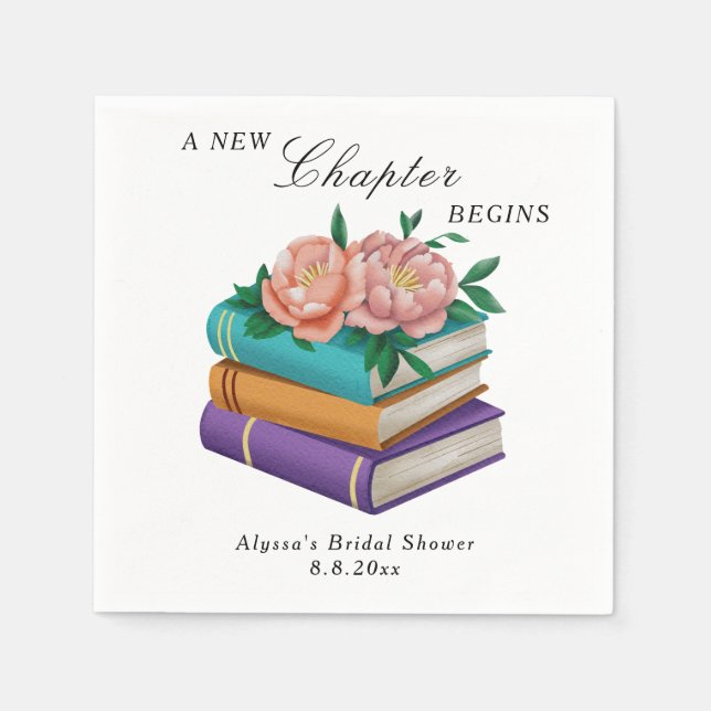 New Chapter Begins Floral Bridal Shower Napkins (Front)