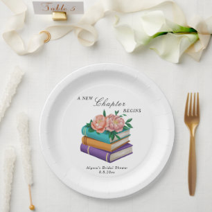New Chapter Begins Floral Bridal Shower Paper Plates