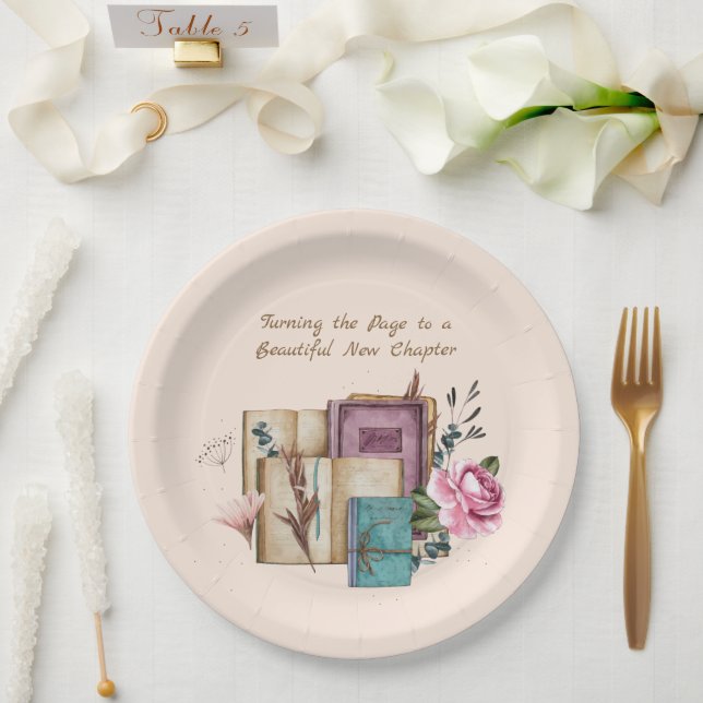 New Chapter Begins Floral New Beginnings Paper Plates (Wedding)