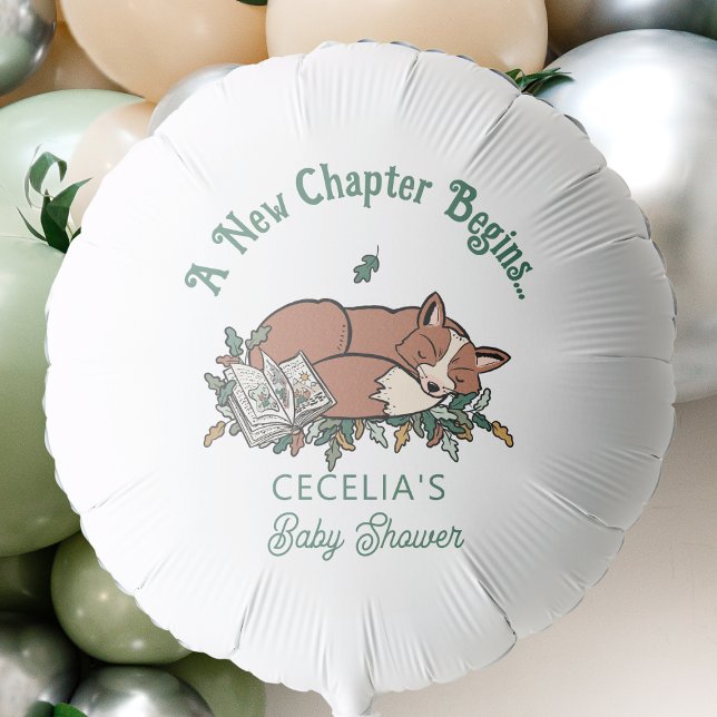 New Chapter Begins Fox Baby Shower Balloon (Personalized Baby Shower Balloon with Woodland Storybook Theme)