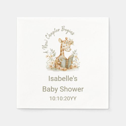 New Chapter Begins Giraffe Storybook Baby Shower  Napkins